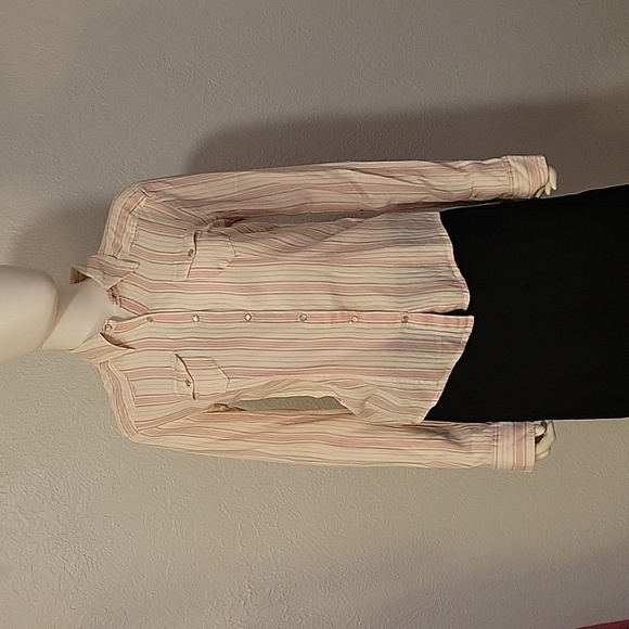 5/$25 COTTON EXPRESS Striped Snap Button Long Sleeve Cowboycore Shirt FLAWED - Picture 3 of 10